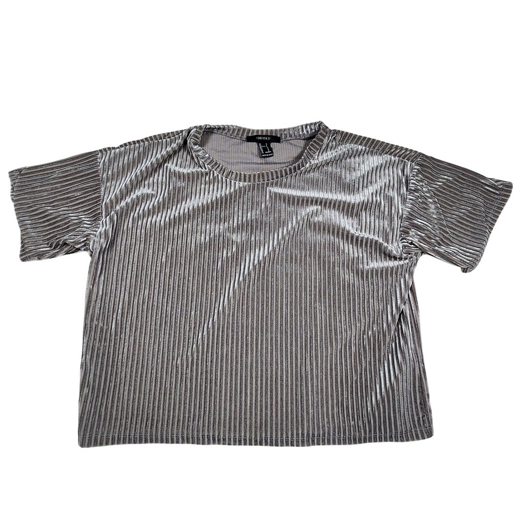 Forever 21 Gray Crushed Velvet Pleated Top Short Sleeve Sz S / EU 36 / UK 8 NWOT